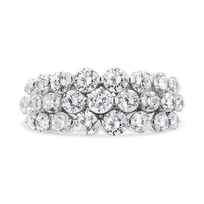 Elegant 10k White Gold Round Natural Diamond 3 Row Band Ring