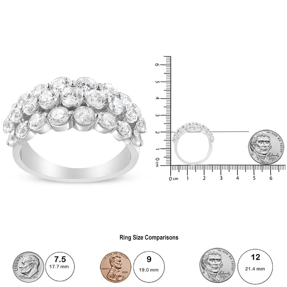 Elegant 10k White Gold Round Natural Diamond 3 Row Band Ring