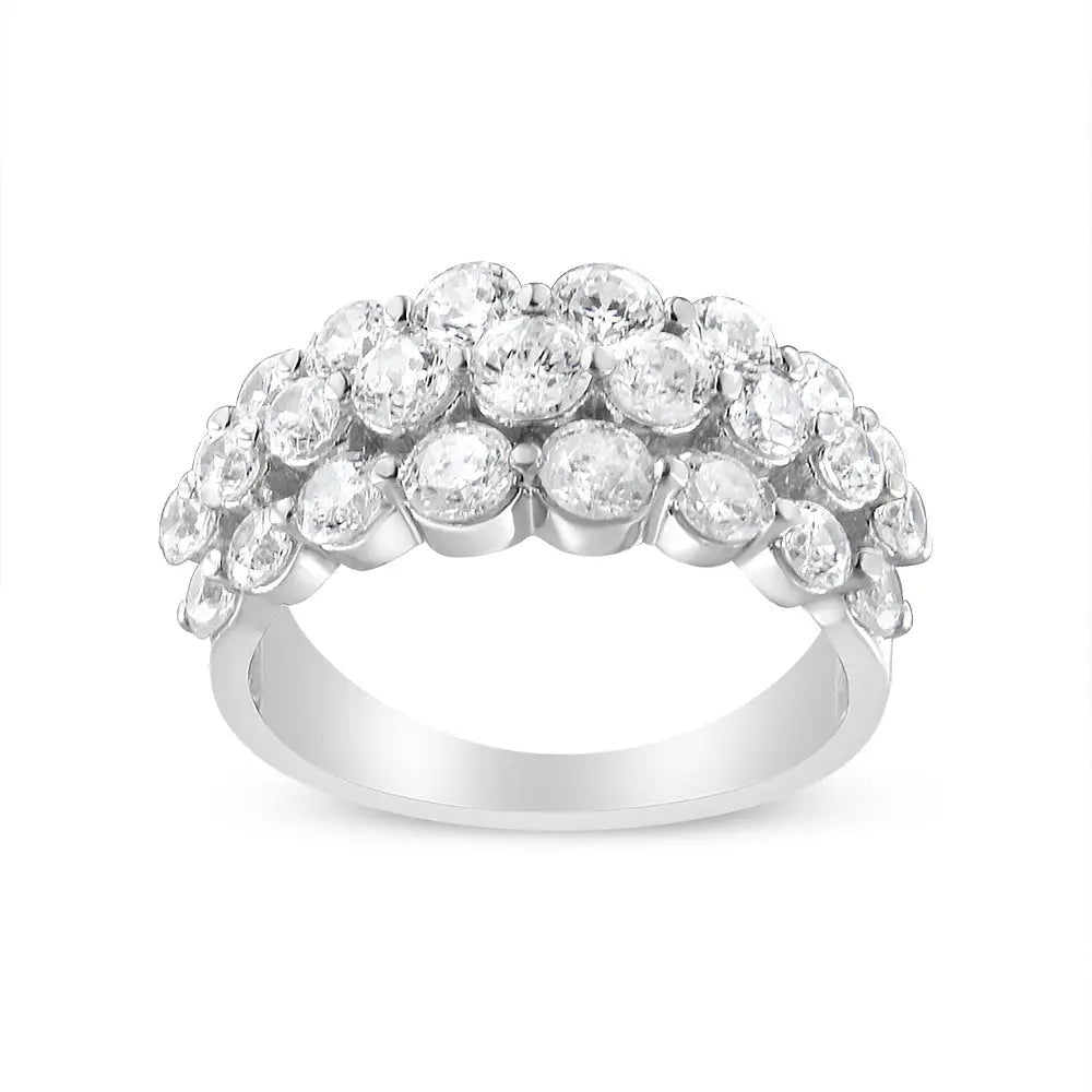 Elegant 10k White Gold Round Natural Diamond 3 Row Band Ring