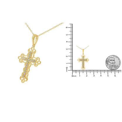 10k Yellow Gold Flashed.925 Silver 1/4 Cttw Champagne Diamond Cross Pendant