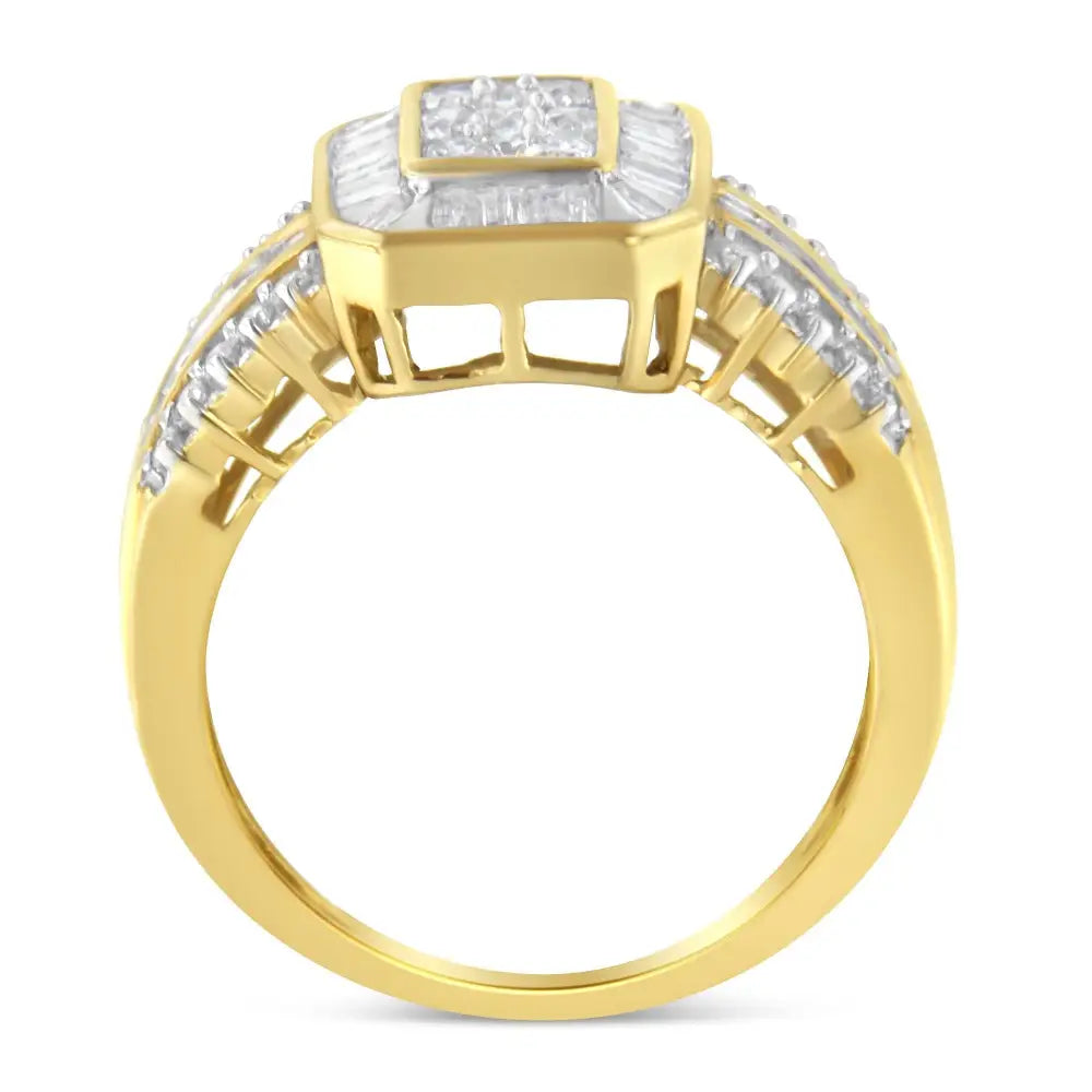 Elegant 10k Yellow Gold Baguette-cut Diamond Cocktail Ring