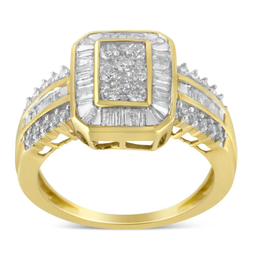 Elegant 10k Yellow Gold Baguette-cut Diamond Cocktail Ring