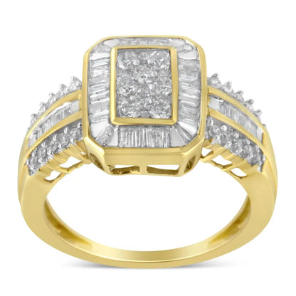 Elegant 10k Yellow Gold Baguette-cut Diamond Cocktail Ring