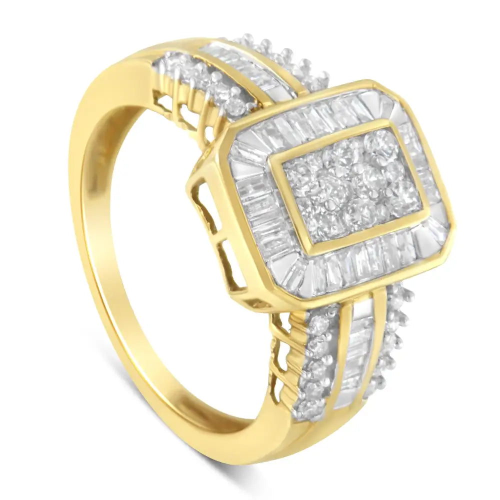 Elegant 10k Yellow Gold Baguette-cut Diamond Cocktail Ring