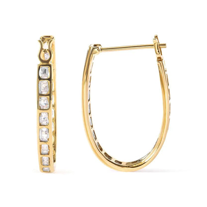 Elegant 10k Yellow Gold Baguette-cut Diamond U-hoop Earrings