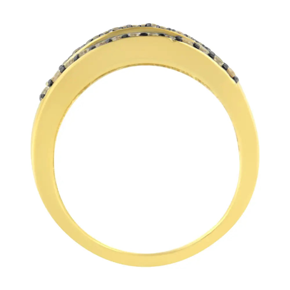 Elegant 10k Yellow Gold Black Rhodium 5 Row Band Ring with Diamonds