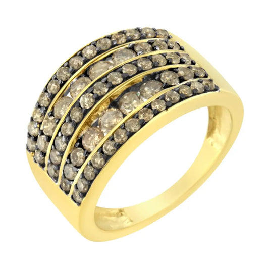 Elegant 10k Yellow Gold Black Rhodium 5 Row Band Ring with Diamonds