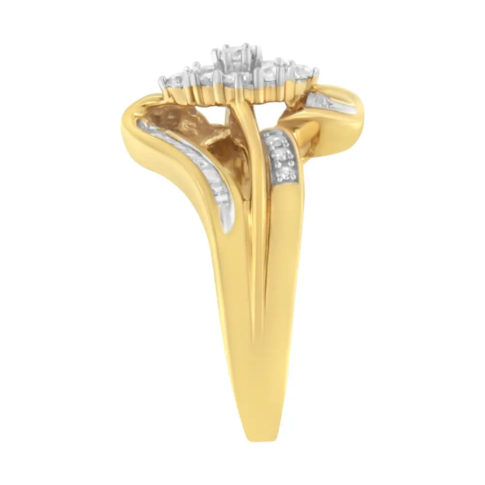 Elegant 10k Yellow Gold Cluster Cocktail Ring with Cttw Diamond Cluster