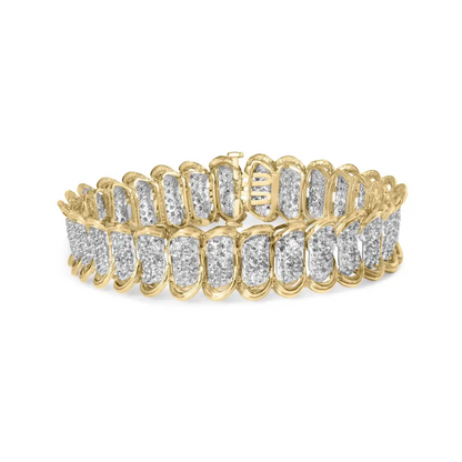 Elegant 10k Yellow Gold Cttw Pave Diamond Classic Link Bracelet