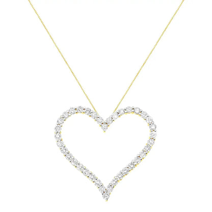 Elegant 10k Yellow Gold Diamond Open Heart Pendant Necklace