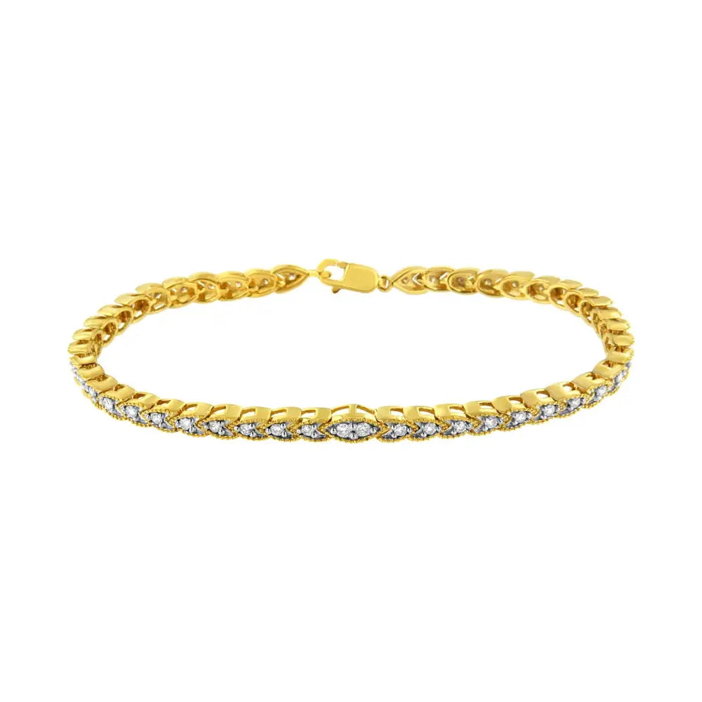 Elegant 10k Yellow Gold Diamond Pear Shape Link Bracelet with 1 Cttw