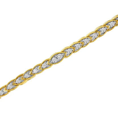 Elegant 10k Yellow Gold Diamond Pear Shape Link Bracelet with 1 Cttw