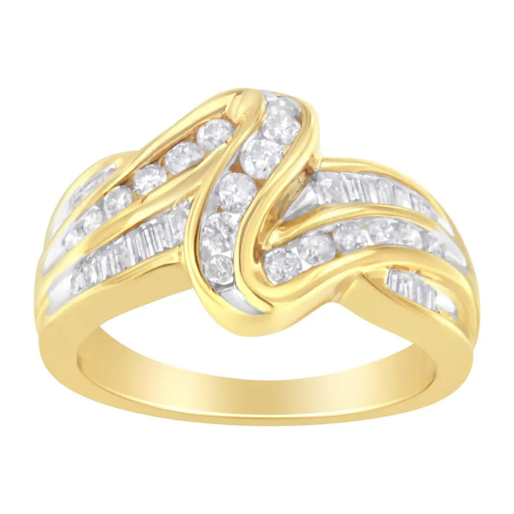 Elegant 10k Yellow Gold Double Shank Bypass Ring with Channel Set Diamonds