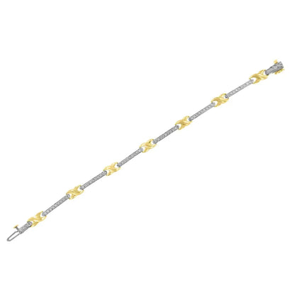 Elegant 10k Yellow Gold Pave Set Diamond Bar and X-link Bracelet