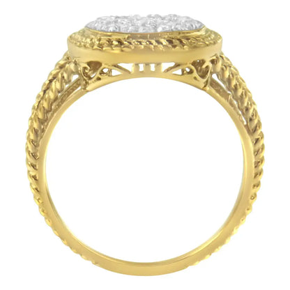 Elegant 10k Yellow Gold Plated Cocktail Ring with Cttw Diamond Square