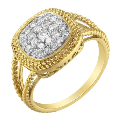 Elegant 10k Yellow Gold Plated Cocktail Ring with Cttw Diamond Square