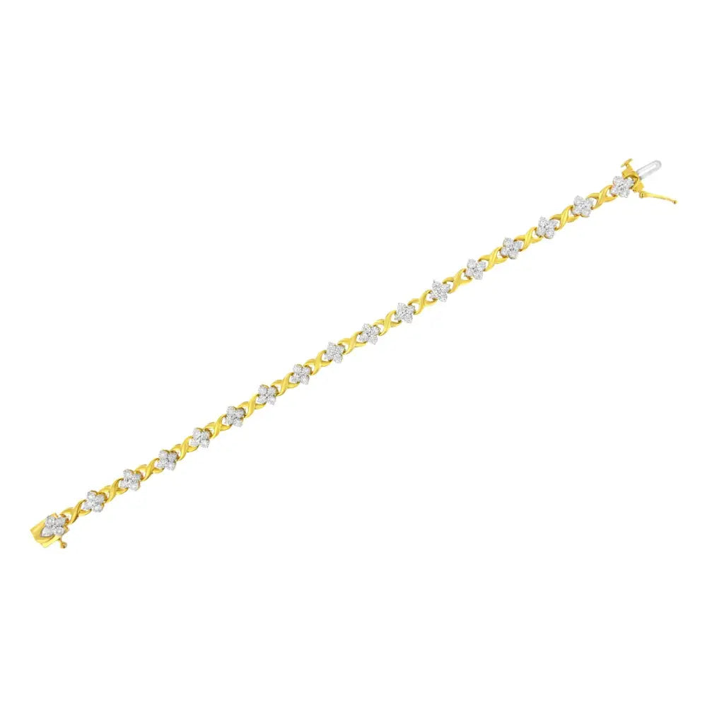 Elegant 10k Yellow Gold Plated Four Leaf Clover Tennis Bracelet