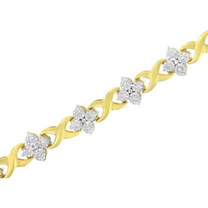 Elegant 10k Yellow Gold Plated Four Leaf Clover Tennis Bracelet