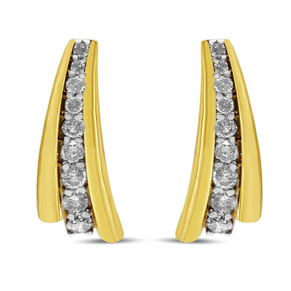 Elegant 10k Yellow Gold Plated Round Diamond Graduated Huggie Earrings