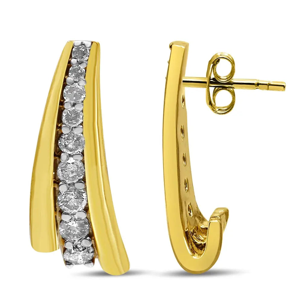 Elegant 10k Yellow Gold Plated Round Diamond Graduated Huggie Earrings