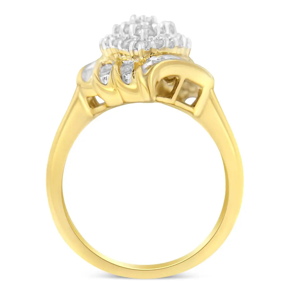 Elegant 10k Yellow Gold Plated Sterling Silver Diamond Cocktail Ring