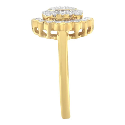 Elegant 10k Yellow Gold Plated Sterling Silver Diamond Cocktail Ring