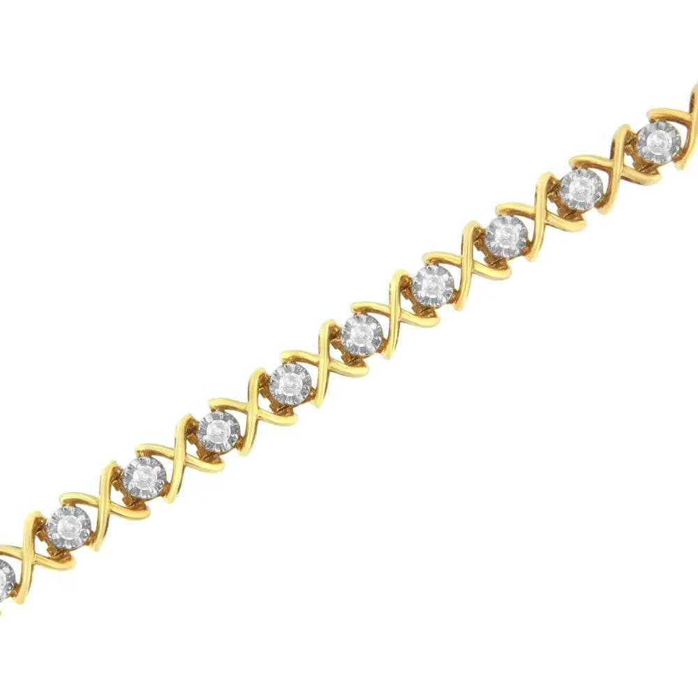 Elegant 10k Yellow Gold Plated Sterling Silver Link Bracelet with Diamonds