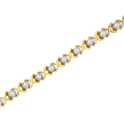 Elegant 10k Yellow Gold Plated Sterling Silver Link Bracelet with Diamonds