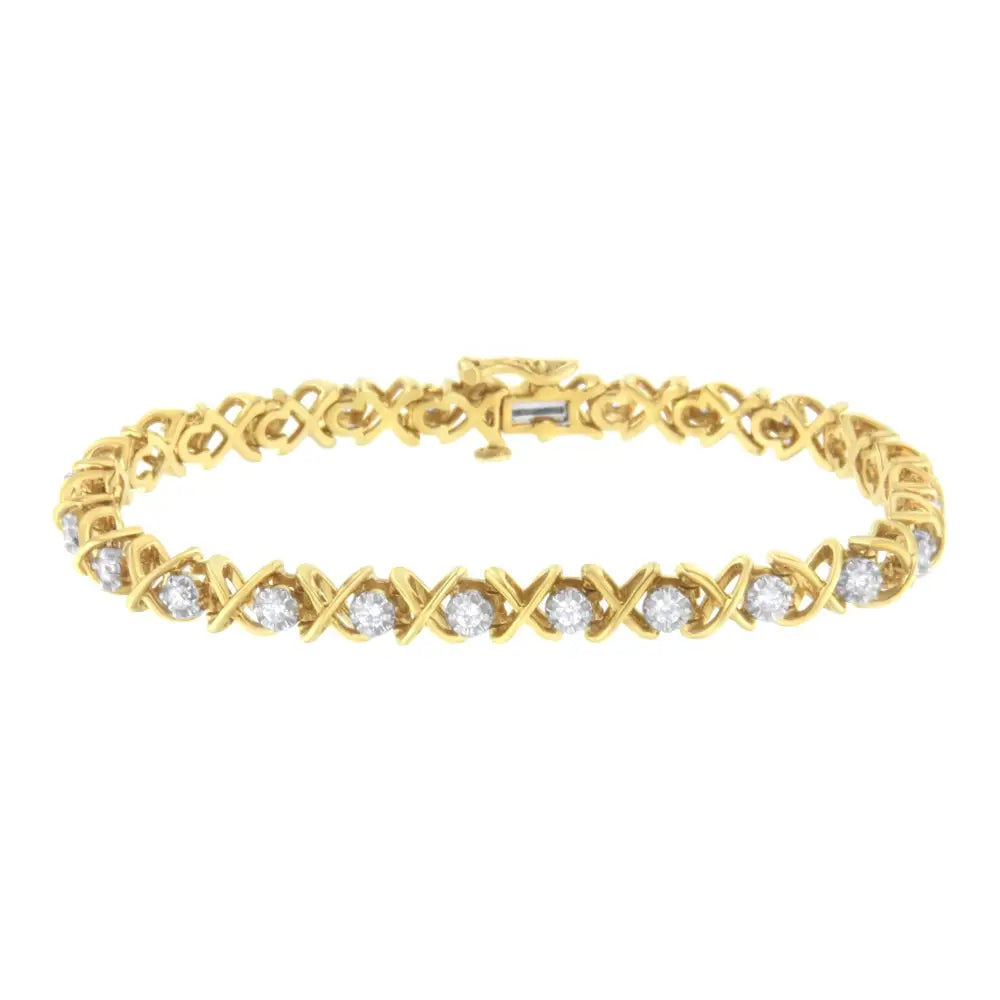 Elegant 10k Yellow Gold Plated Sterling Silver Link Bracelet with Diamonds