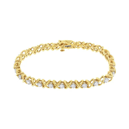 Elegant 10k Yellow Gold Plated Sterling Silver Link Bracelet with Diamonds