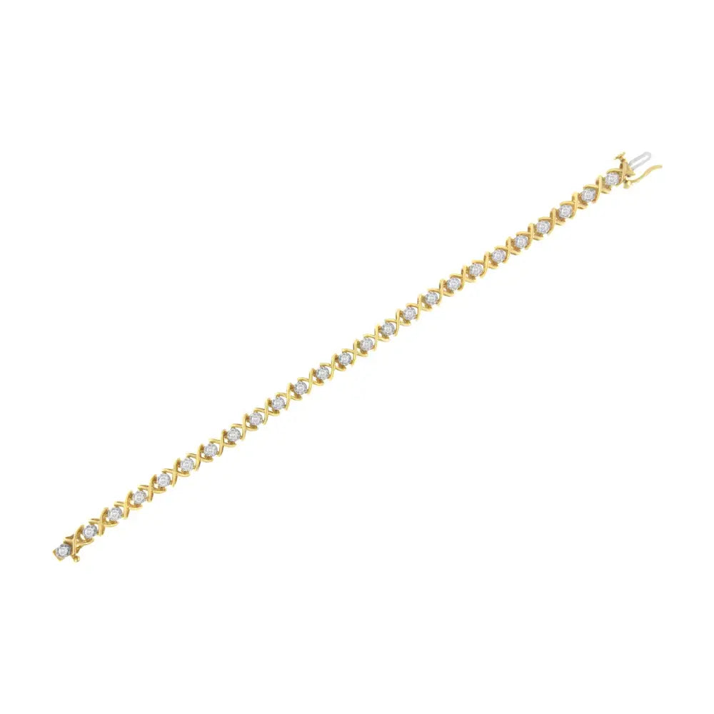 Elegant 10k Yellow Gold Plated Sterling Silver Link Bracelet with Diamonds