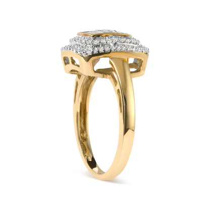 Elegant 10k Yellow Gold Princess Diamond Composite Halo Ring