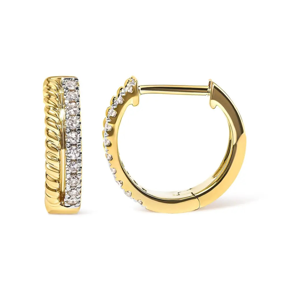 Elegant 10k Yellow Gold Rope Twist Huggy Hoop Earrings with Diamonds