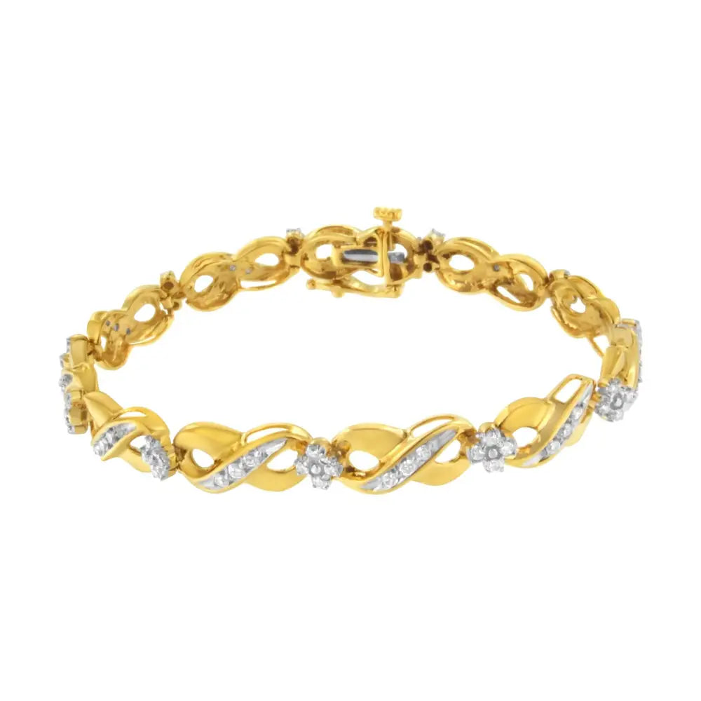 Elegant 10k Yellow Gold Round-cut Diamond Infinite Love Bracelet