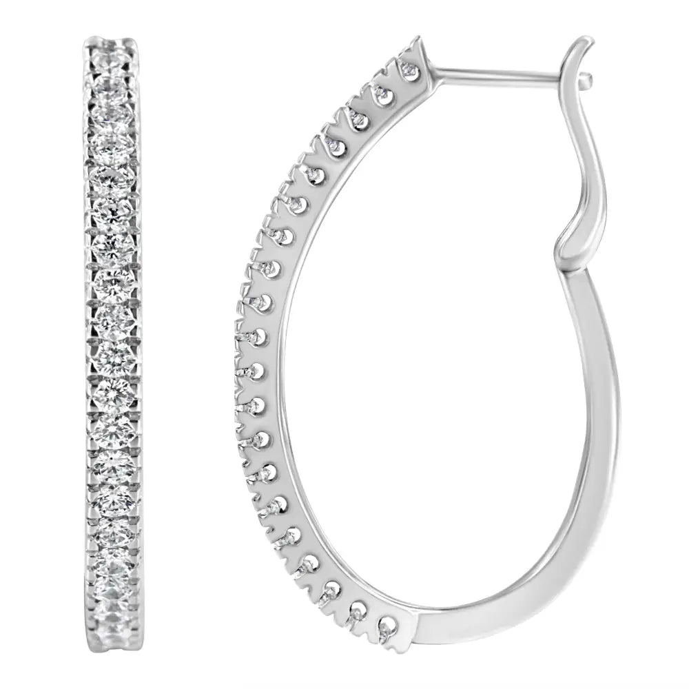 Elegant 10kt White Gold 1 Cttw Diamond Hoop Earrings - Earrings/earrings/hoop