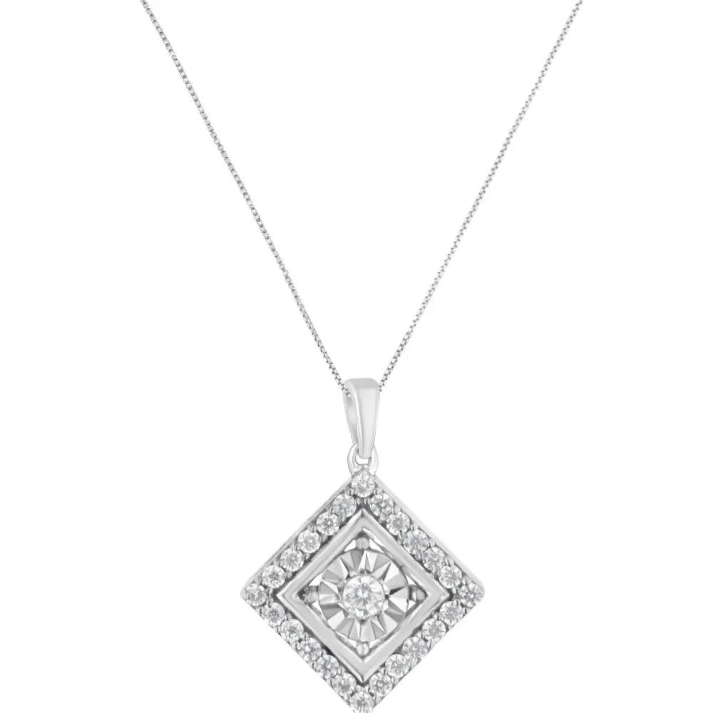 Elegant 10kt White Gold Cttw Diamond Square Pendant Necklace