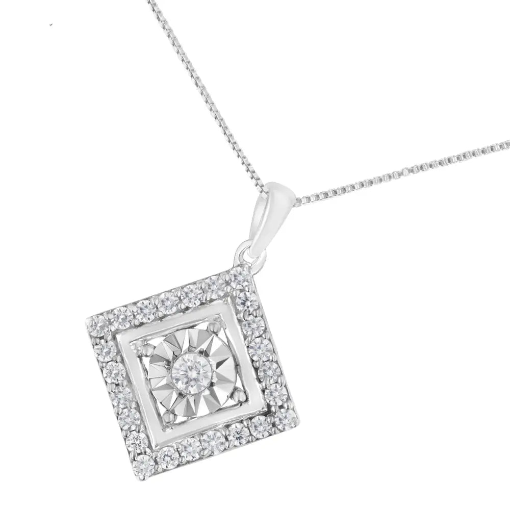 Elegant 10kt White Gold Cttw Diamond Square Pendant Necklace