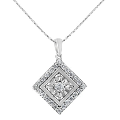 Elegant 10kt White Gold Cttw Diamond Square Pendant Necklace