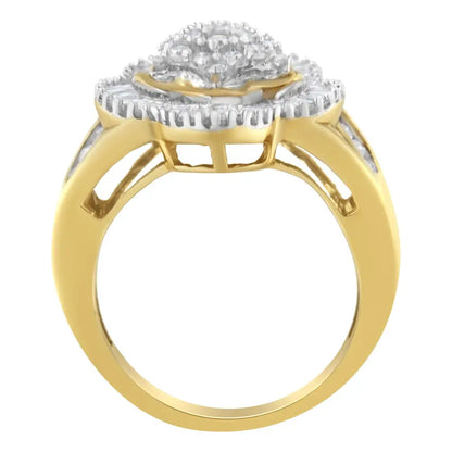 Elegant 10kt Yellow Gold Diamond Ballerina Ring with Baguette Cut Diamonds - 7