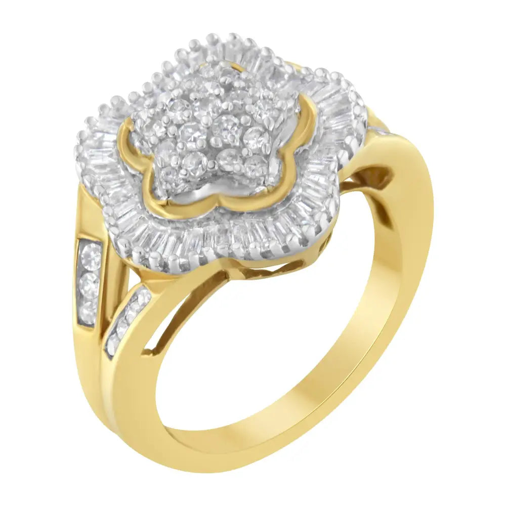 Elegant 10kt Yellow Gold Diamond Ballerina Ring with Baguette Cut Diamonds - 7