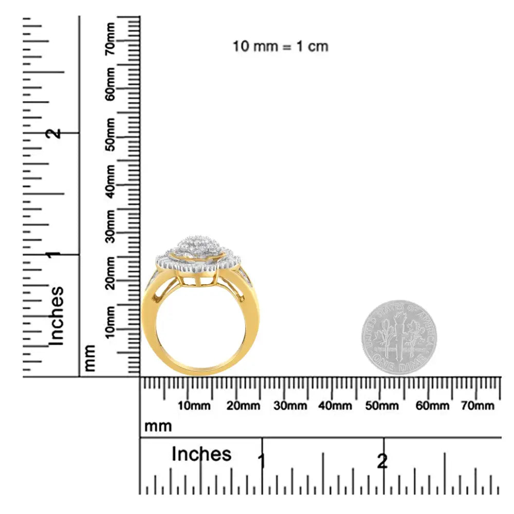 Elegant 10kt Yellow Gold Diamond Ballerina Ring with Baguette Cut Diamonds - 7