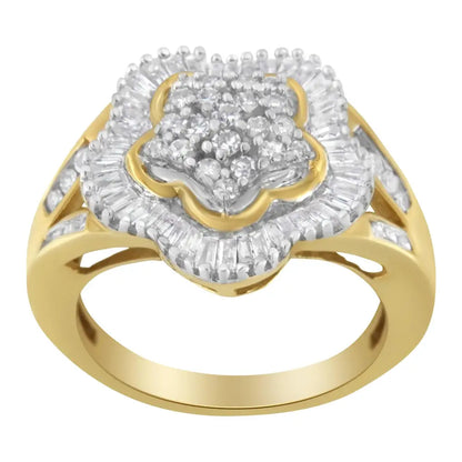 Elegant 10kt Yellow Gold Diamond Ballerina Ring with Baguette Cut Diamonds - 7