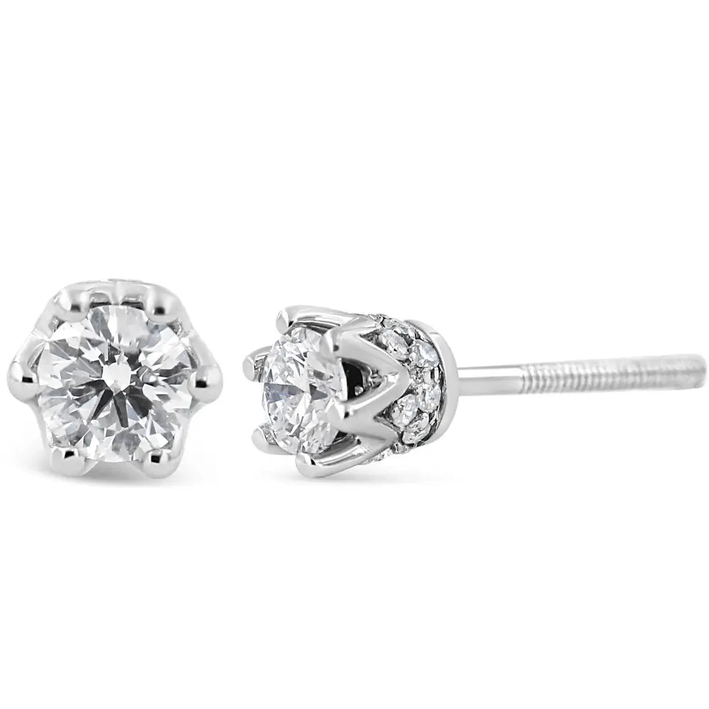 Elegant 14k Gold 1/2 Cttw Round Diamond Crown Stud Earrings