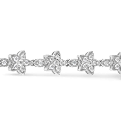 Elegant 14k Gold Diamond Floral Star-shaped Link Bracelet 1.2 Cttw