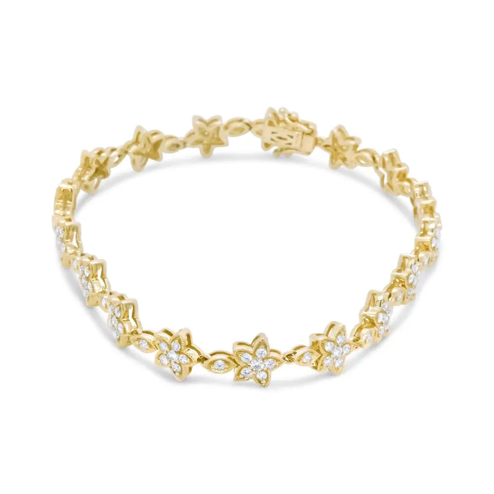 Elegant 14k Gold Diamond Floral Star-shaped Link Bracelet 1.2 Cttw