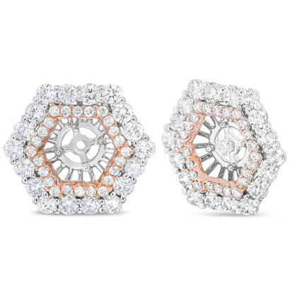 Elegant 14k Rose and White Gold Double Halo Earrings with Cttw Round Diamonds