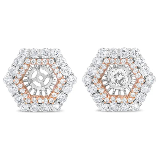 Elegant 14k Rose and White Gold Double Halo Earrings with Cttw Round Diamonds