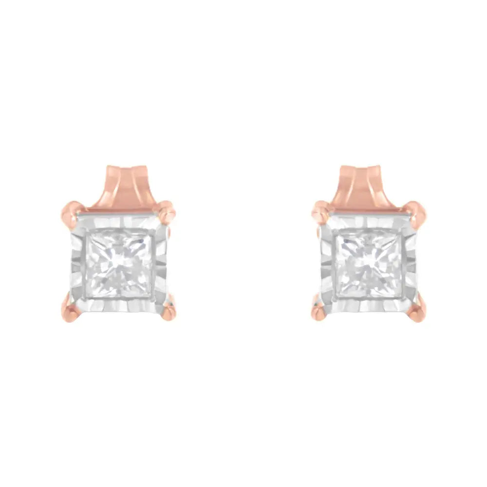 Elegant 14k Rose Gold and Colorless Diamond Solitaire Earrings