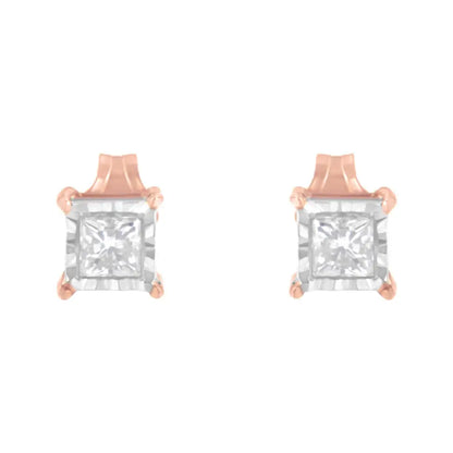 Elegant 14k Rose Gold and Colorless Diamond Solitaire Earrings