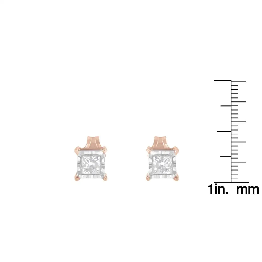 Elegant 14k Rose Gold and Colorless Diamond Solitaire Earrings